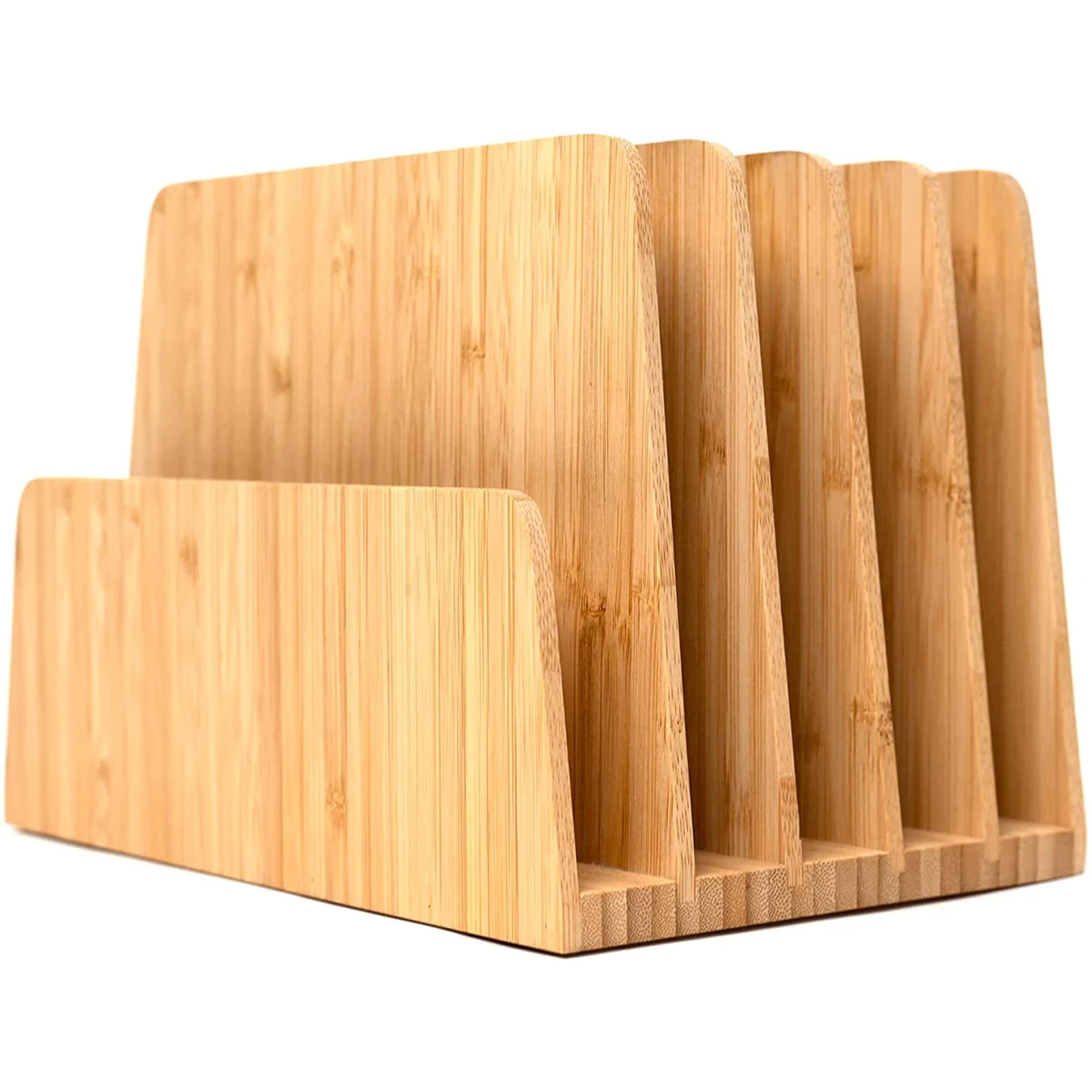 Bamboo Desktop Organizer File Forder 5 Slot Desk Organizer Holder Tray For Office Papers Documents
