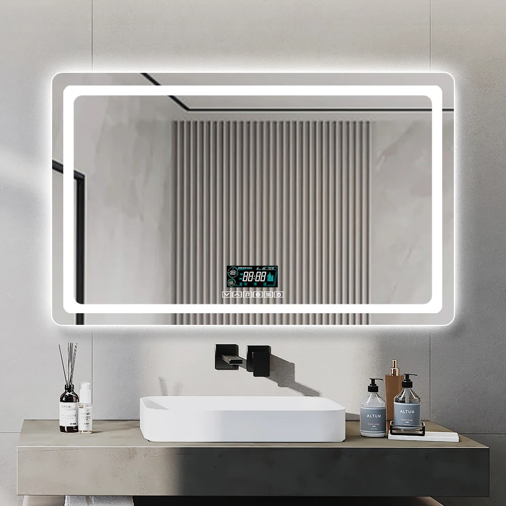 3 Colors Light  Double Led Vanity Anti-Fog Mirror Large Dimmable Wall Led Smart Bathroom Mirror With Front And Backlight