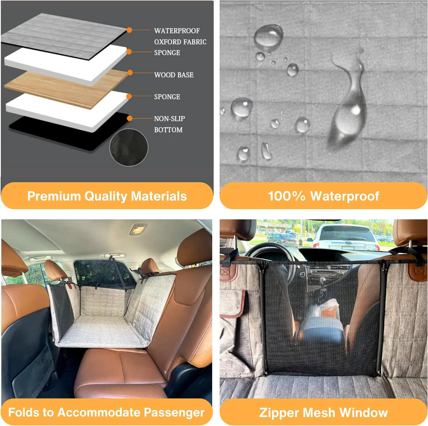 Customised Large Waterproof Foldable Washable Hard Bottom Dog Car Seat Cover For Back Seat