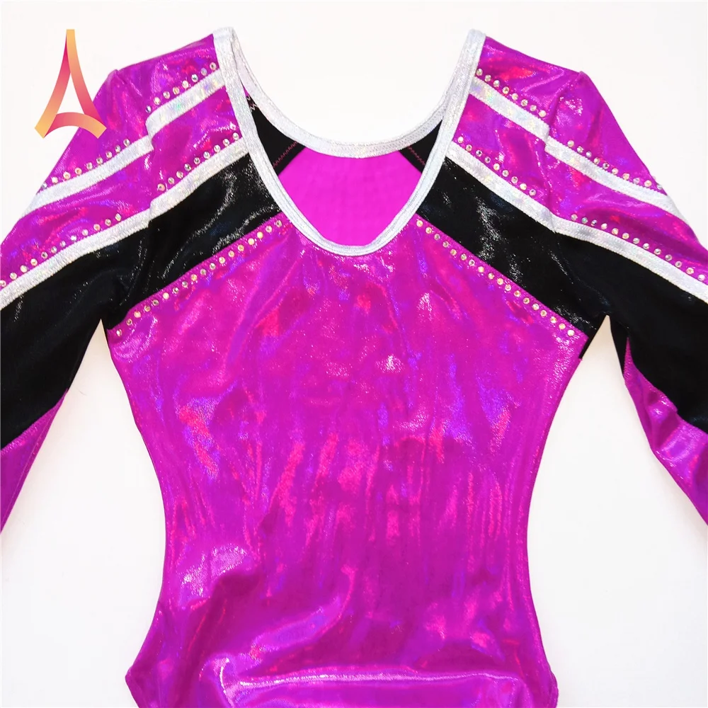 Eye-catching Dark Magenta pink Long Sleeve Children Gymnastics Leotard