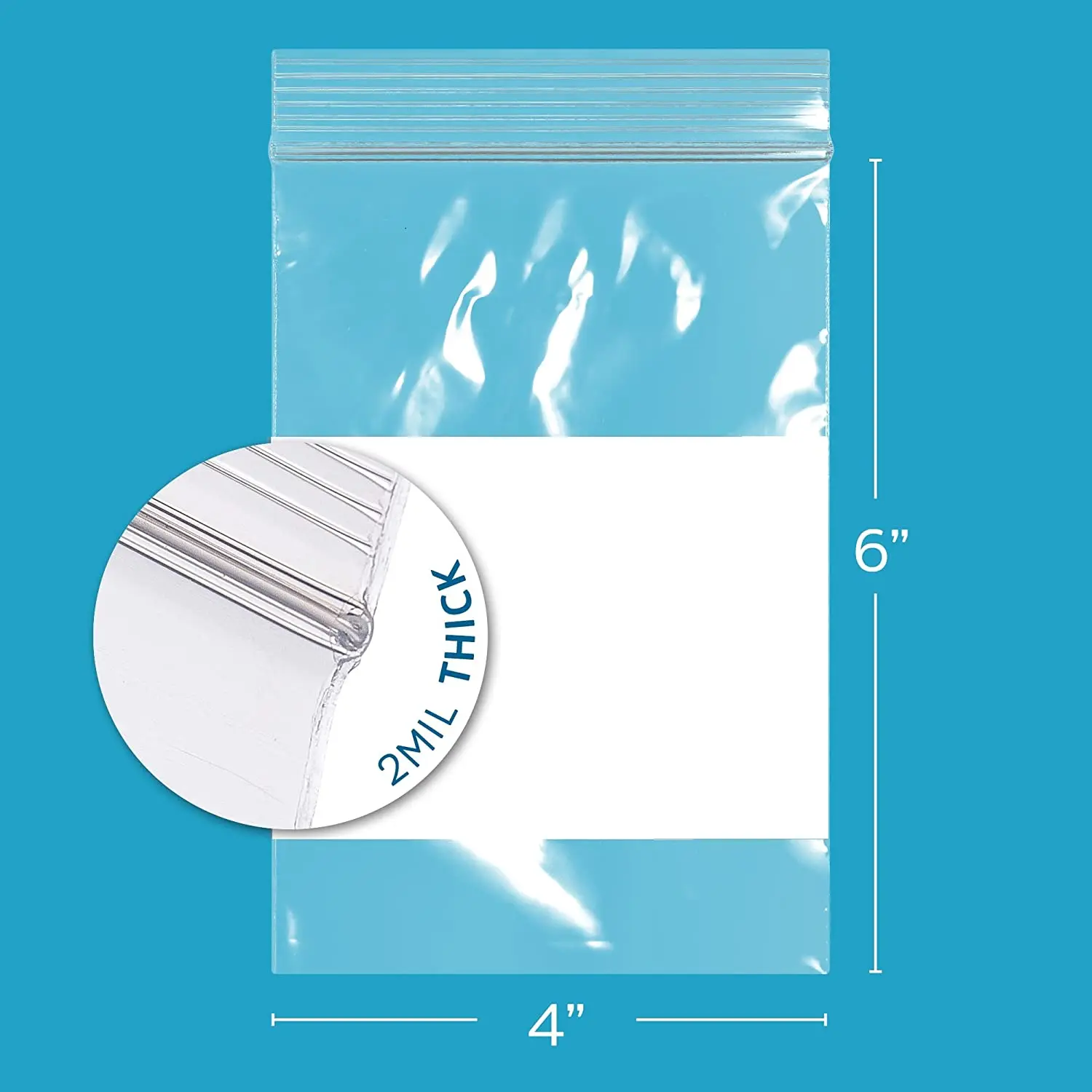 Food Grade Clear 2 mil Thick Poly Bag PE Plastic Small Zip Bags With White Block For Storage