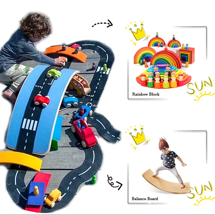 
HAINA Wholesale Wobble Balance Board with Track Train Set Toys Yoga Board Curvy Board Furniture Set 