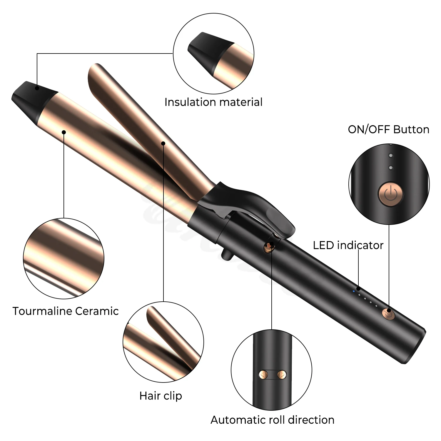 Private Label Left and Right Turning Reversible Curling Iron Automatic Rotating Hair Curler