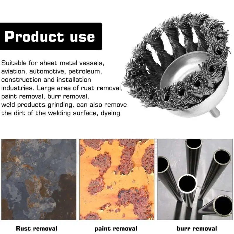 3x Rotary Steel Wire Brush Drill Attachment Cup Wheel Set Rust Removal Abrasive Tools Tool Set