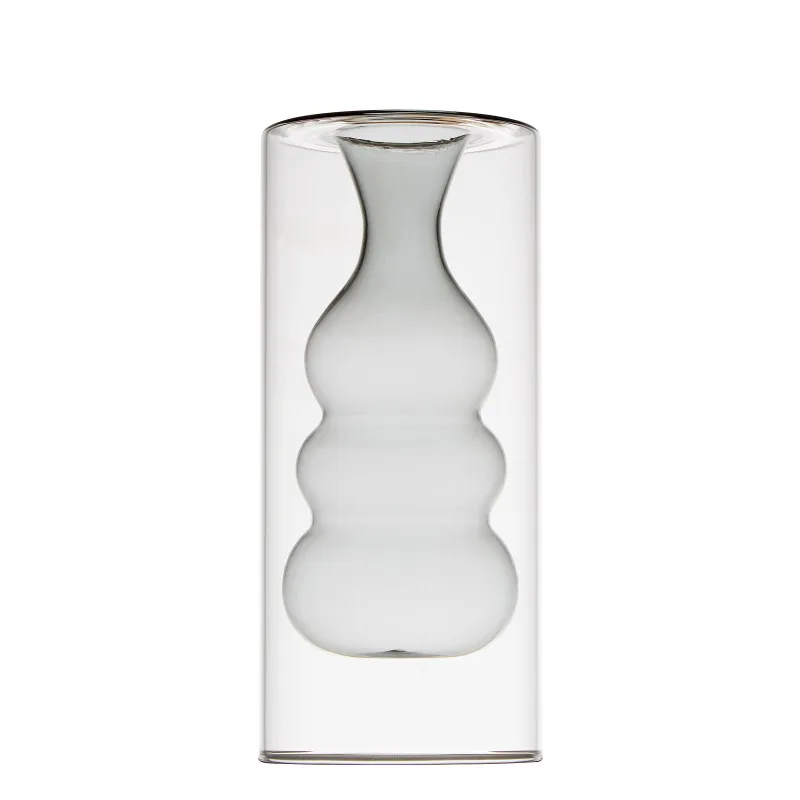 Nordic transparent high borosilicate glass double wall glass vase creative flower bottles for home decoration