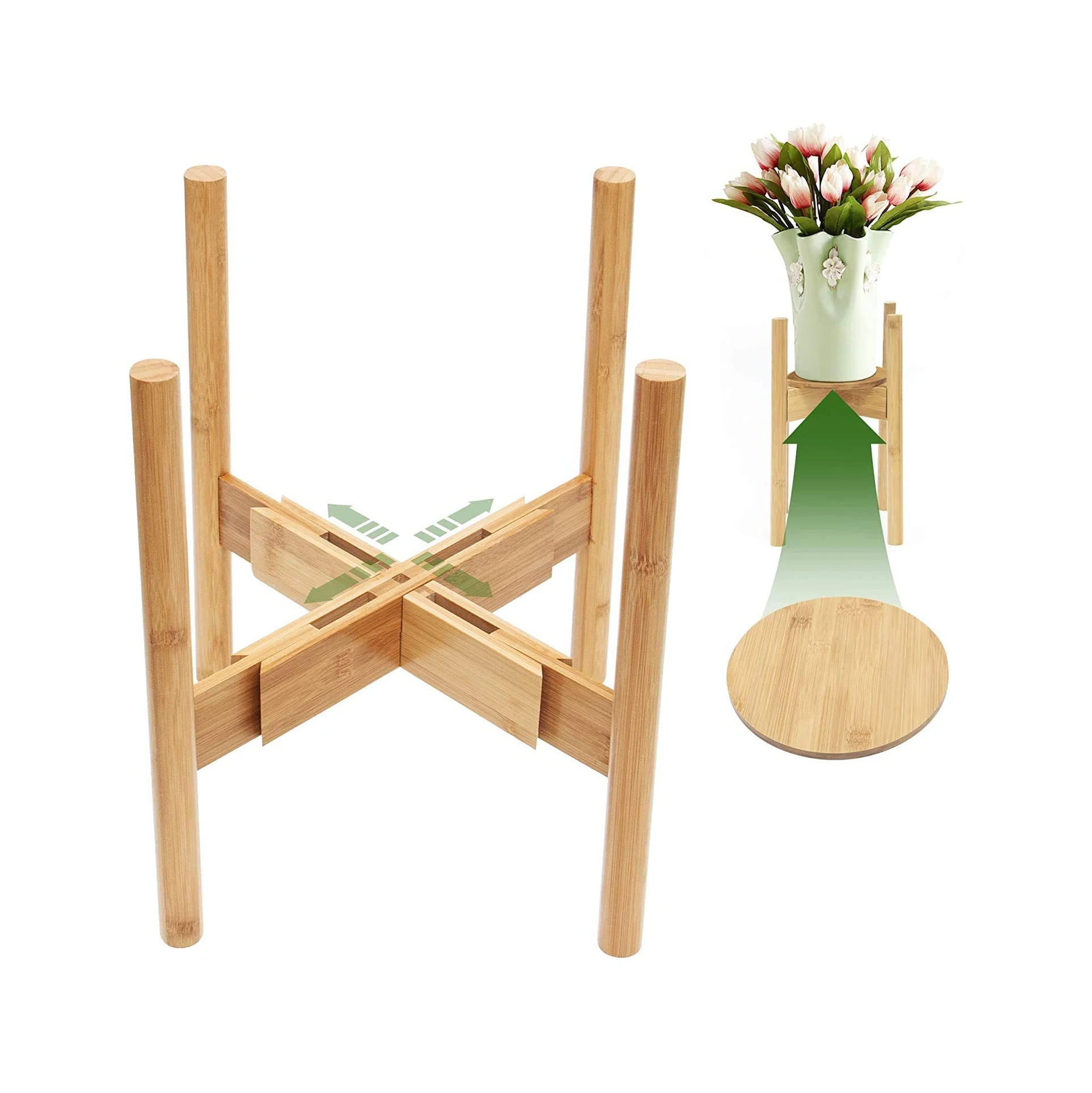Регулируемая деревянная подставка для растений из бамбука (горшок не входит в комплект) Подставка для растений среднего века, подходит для горшков 8-12 дюймов (включая