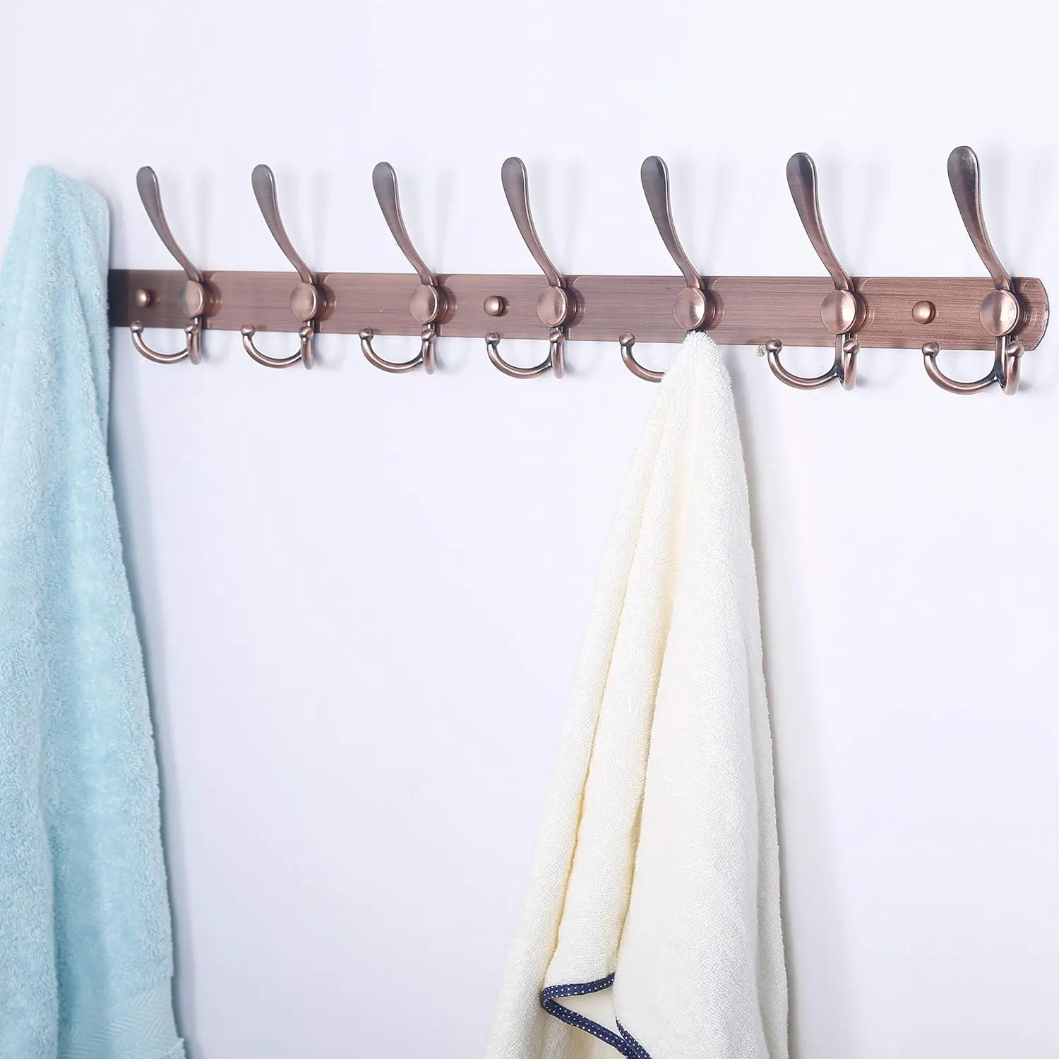 8-Tri-Hooks Heavy Duty Coat Hanger Rail Wall Hooks for Hanging Coats Hats Clothing Clothes Purse