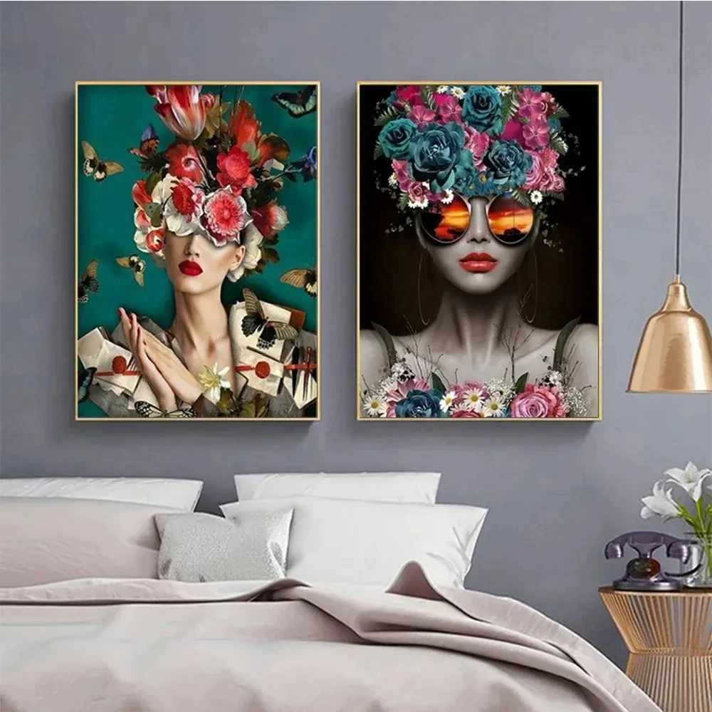 Abstract Flower Woman Art Figure Canvas Painting Fashion Girl Graffiti Wall Paintings Modern Figure Prints and Poster Room Decor