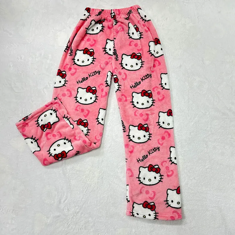 Cheap Custom High Quality Cartoon Kitty Christmas Halloween Long Pants Women Winter Warm Flannel Sleepwear Pajama Pants