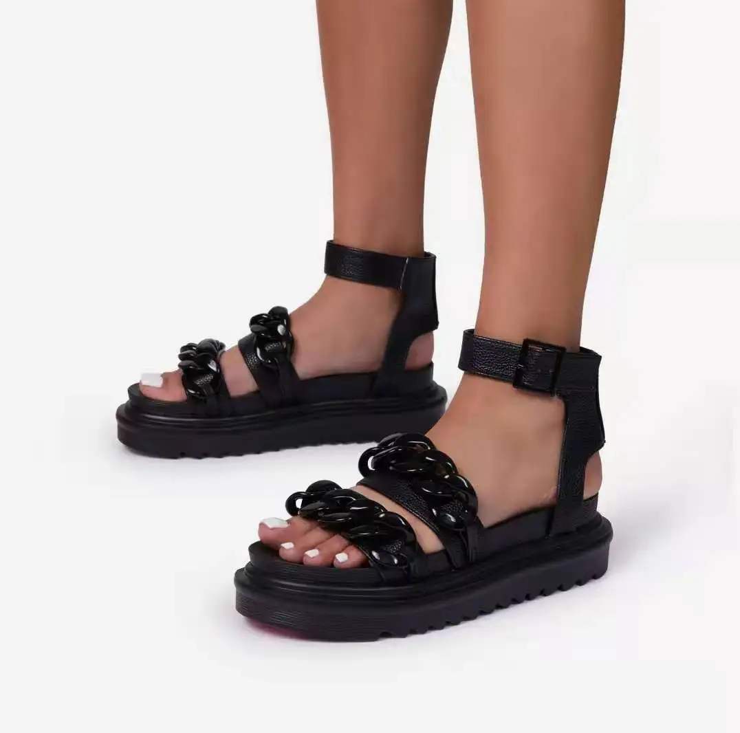 
Summer 2021 European and American fashion foreign trade large new thick soles with a single button snake pattern metal chain san 