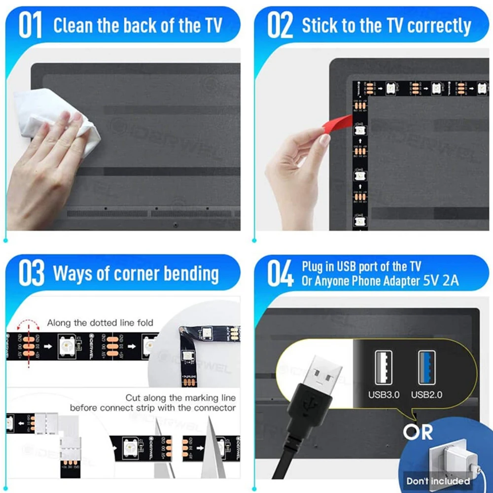 5050 RGB 12V 1M  TV Background Decorative LED Strip Light With Remote Controller