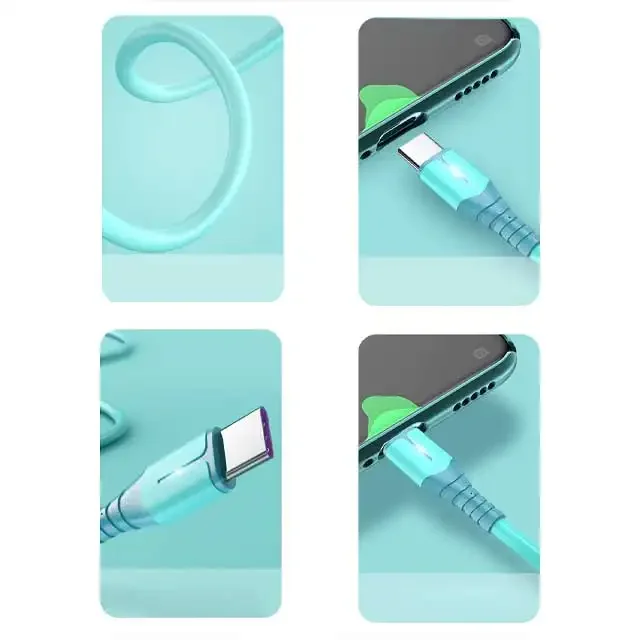 Factory OEM 1M/1.5M/2M Silica Gel LED Fast Charging Mobile Accessories Data cables for all Cell Phones Type-c USB Cable