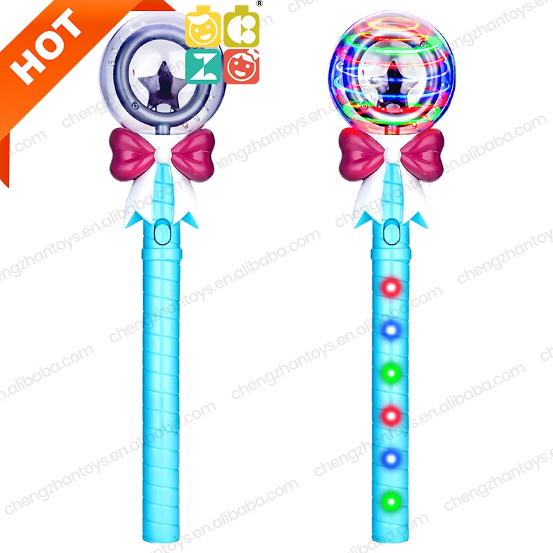 CZ Factory Party 16 Led Flashing Music Light Up Toy Magic Spinning Wands Bowknot Birthday Party Lighting Up Spinning Ball Wand