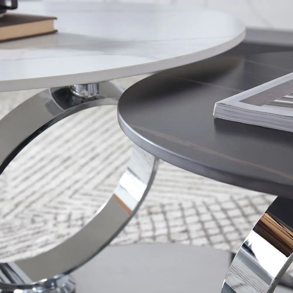 Modern Design Outdoor coffee table set luxury modern Stainless Steel Black White  Center Table For Sofa Living Room Furniture