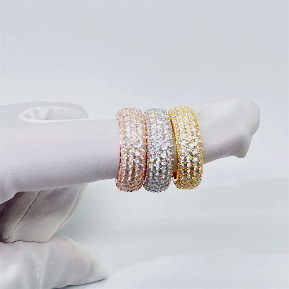 Luxury personalized factory high quality hip hop vvs moissanite 5 rows 925 silver mens eternity ring band for men women