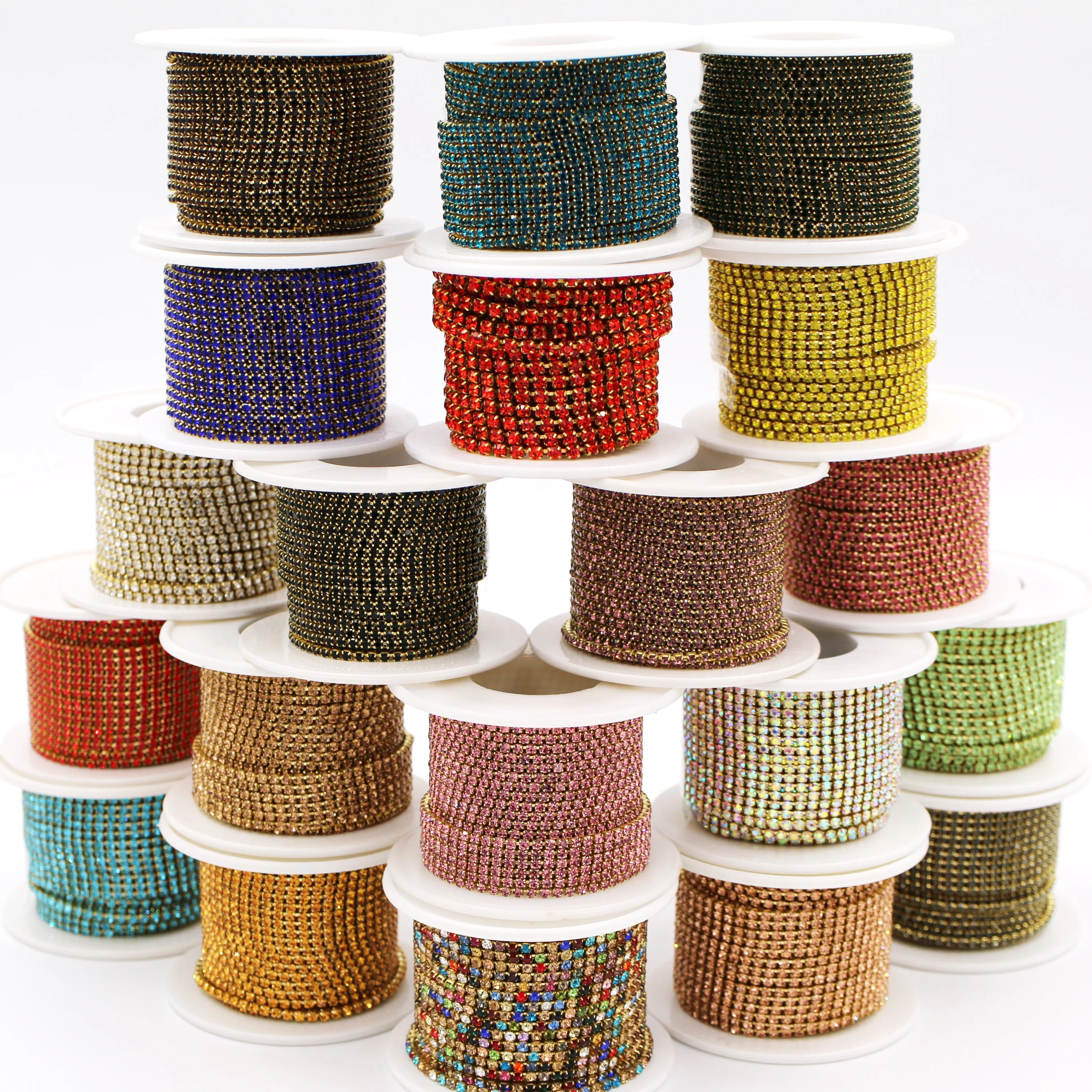 SS4 SS6 SS8 SS10 SS12 SS16  Round shape rhinestone cup chain Gold  base sew-on for Dress decoration