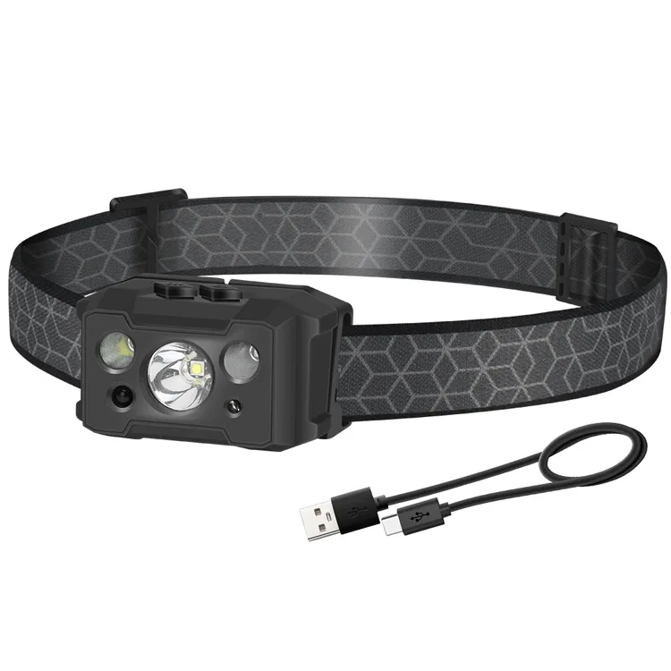 Induction Headlamp Waterproof IPX6 White and Red Light Color with 5 Light Modes Type-C Charge Long Lasting Life Emergency Light