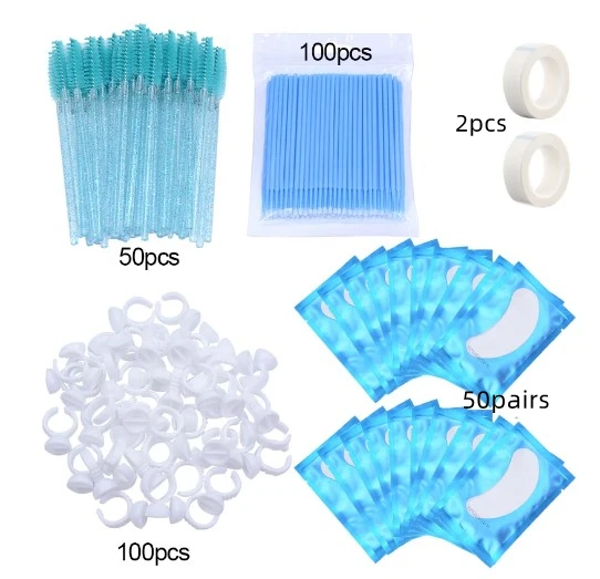 Eyelash extension grafting lashes Set Kit including Micro brushes/Mascara Wand/Tapes/ glue Ring and Eye Pad