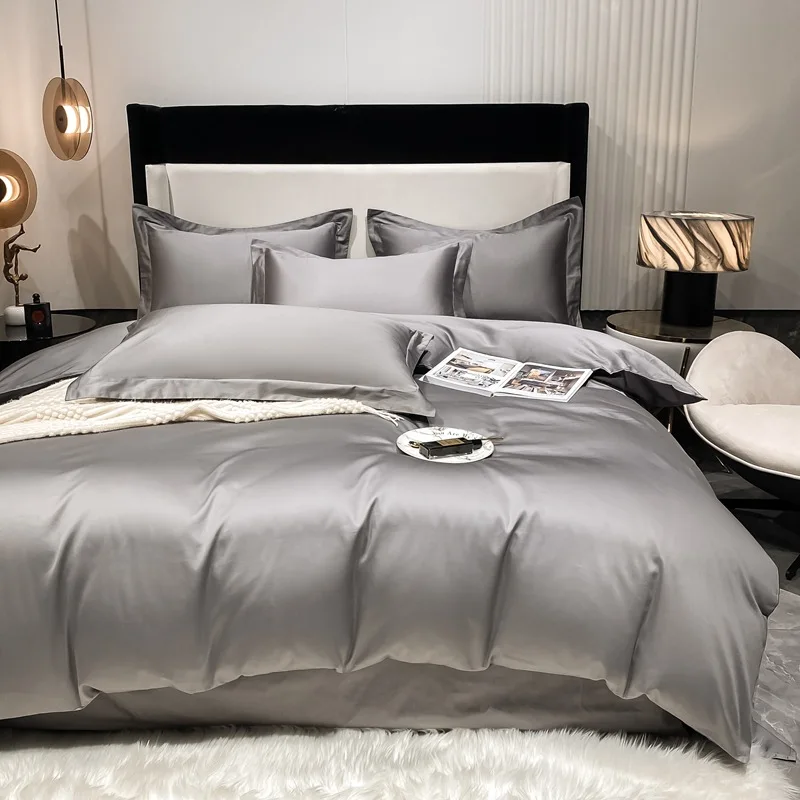 Luxury 100% Cotton Duvet Cover Set Class A Solid Color 100 Count Long Staple Cotton 1 Flat Sheet  2 Pillowcase Bedding Set 4pcs