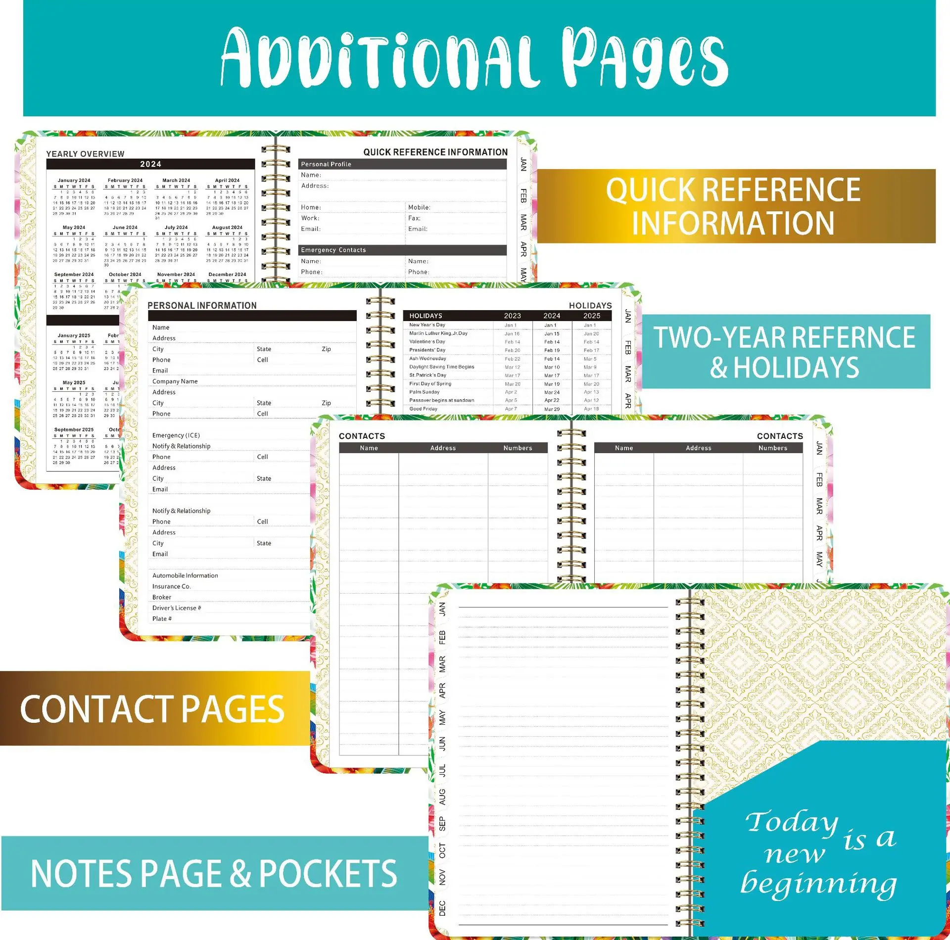 2024 planner spiral bound Weekly & Monthly Jan 2024 - Dec 2024schedule book planner daily Hardcover Monthly Tabs Pocket bandage