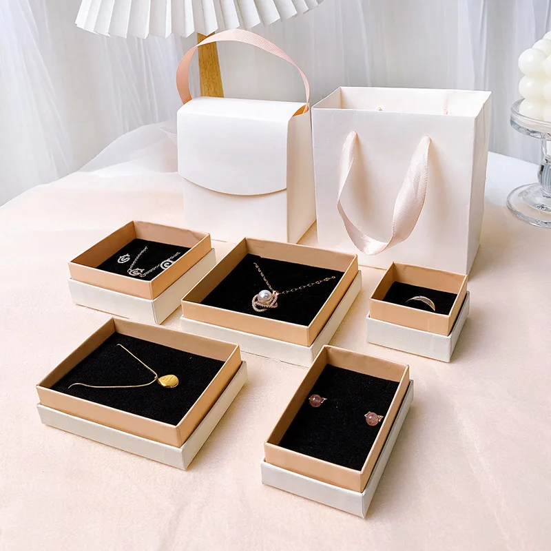 Custom Logo Cardboard Luxury Jewelry Box with Velvet Lid and Base for Bracelets Necklaces Rings Watches Party Gift Boxes