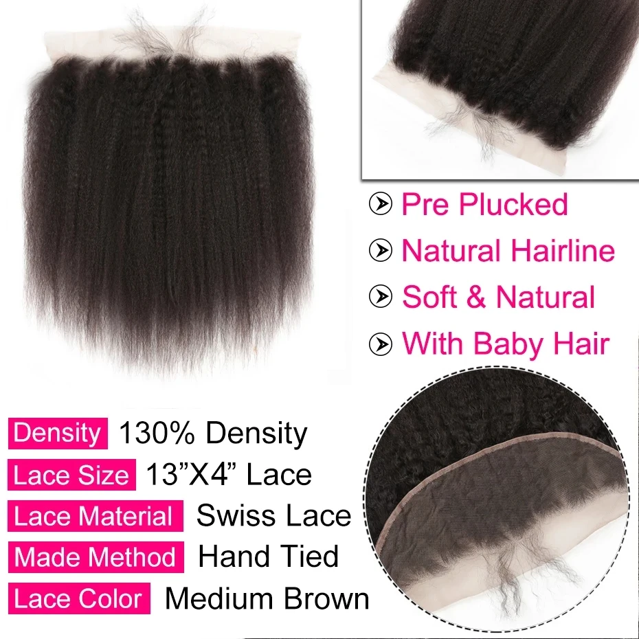 NatureHERE Kinky Straight Bundles With Closure Yaki 8A Human Hair Extension Brazilian Hair Weave Bundles With Closure Remy Hair