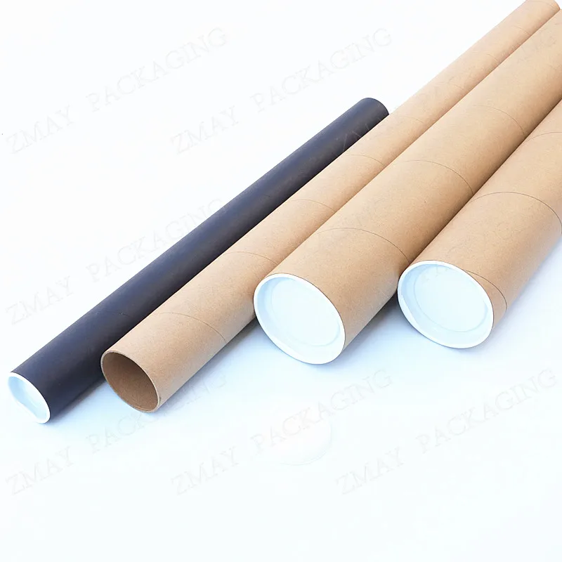 Biodegradable kraft cardboard black shipping tubes with plastic caps mailing tube for poster