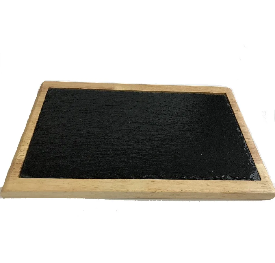 Multifunctional Solid Wood Slate Serving Tray  Bread Steak Wooden Base Plate for  Restaurant Hotel Tableware