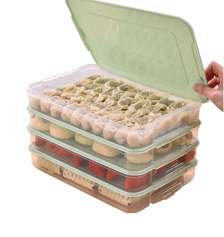 2 Layer Refrigerator Clear Plastic Storage Bins Box Manufacturers Dumpling Storage Trays Food Preservation Container