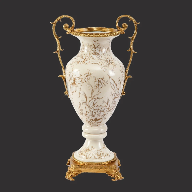 Jingdezhen Pottery Vintage Bronze Ceramic Enamel Flower Vase Antique Elegant Floral Hand-Painting Porcelain Vase for Tabletop