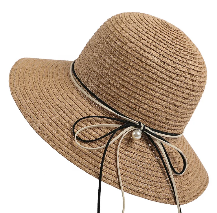 Women Broad Brim Beach Hat Bowknot Summer Sun Hat Foldable Straw Hat