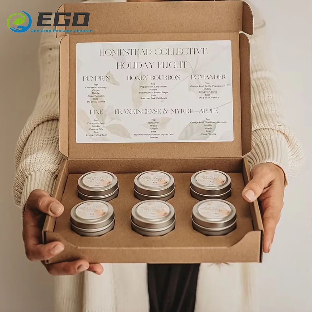 Eco-friendly Mailer Box Set For Glass Custom Kraft Paper Handmade Wax Luxury Candle Glass Jar Box Shipping Packaging For Gift
