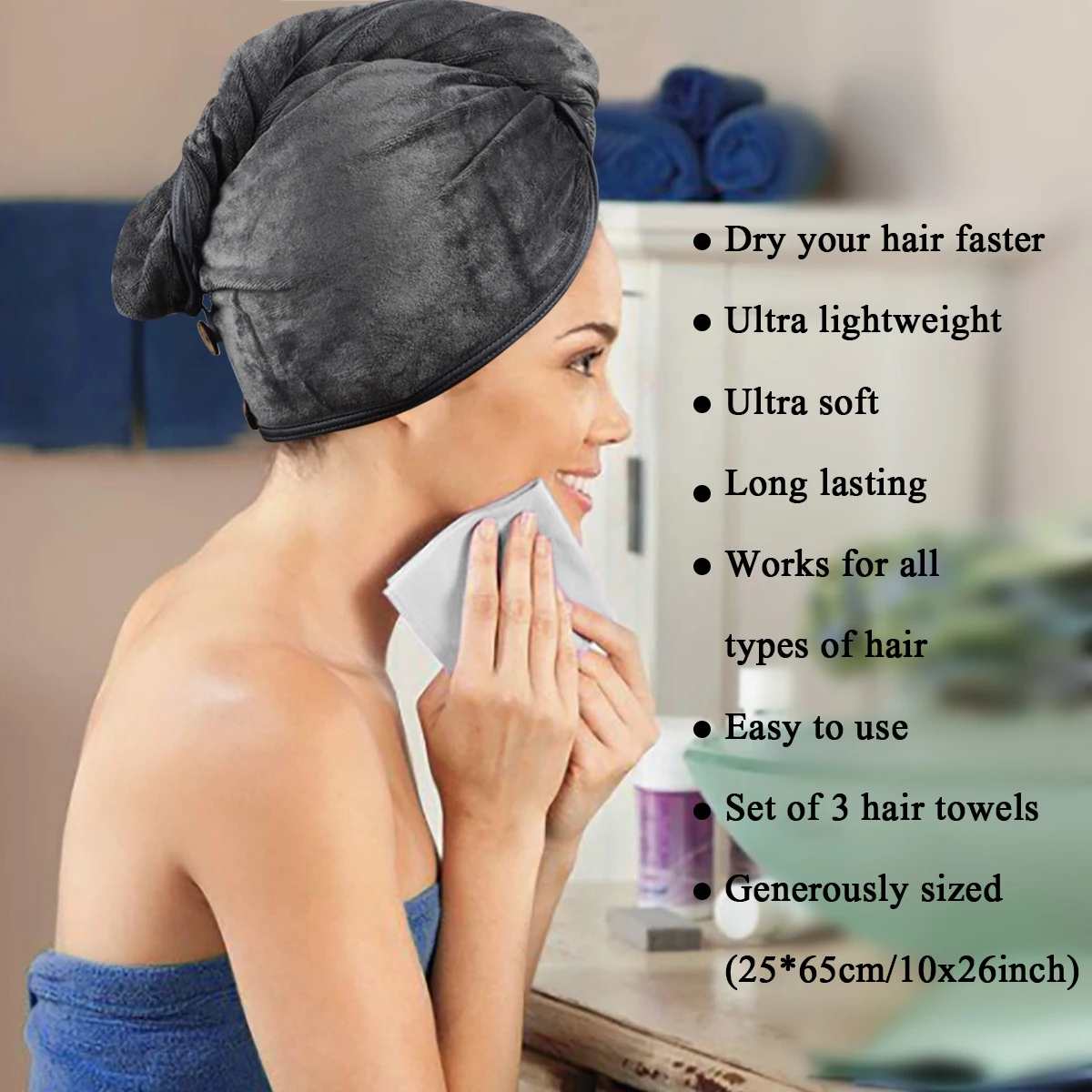 Customizable Light Weight Microfiber Drying Hair Wrap Woman Towel Turban With Logo