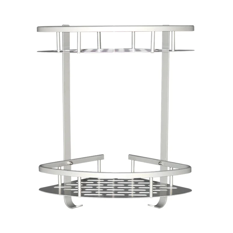 Cheap no drilling wall mounted aluminum shampoo holder bathroom corner 2 tier shelf shower caddy triangle organizer rack