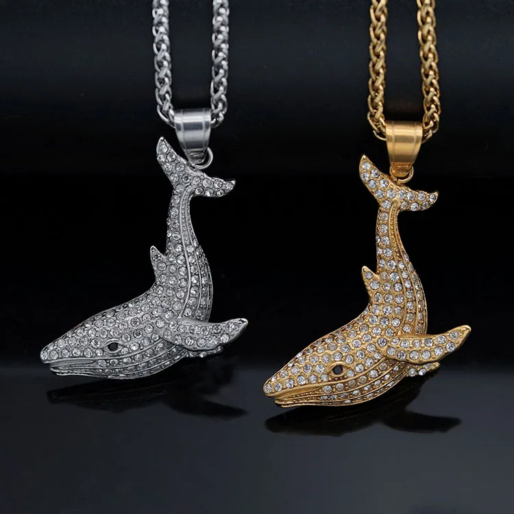 Custom Wholesale Classic Style Cute Jewelry Stainless Steel Bling Zircon Dolphins Pendant Necklaces For Women