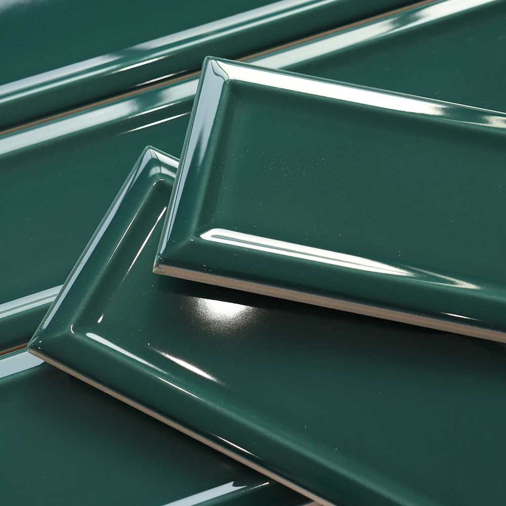 Premium modern bathroom shower wall backsplash ceramic glazed  dark green mosaic subway tiles decorative