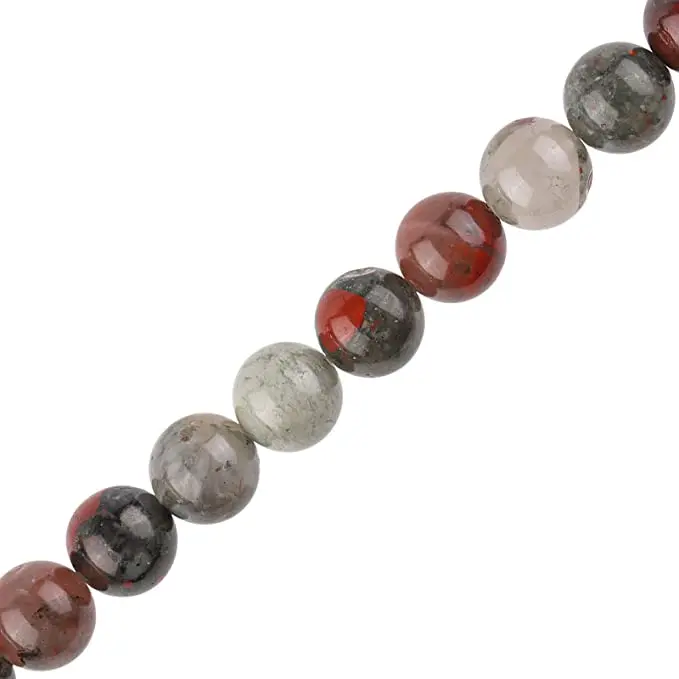Natural Gemstone Beads 6-10mm African Bloodstone Polished Round Smooth Stone Bead for Jewelry Making Adults DIY Bracelet 15 Inch