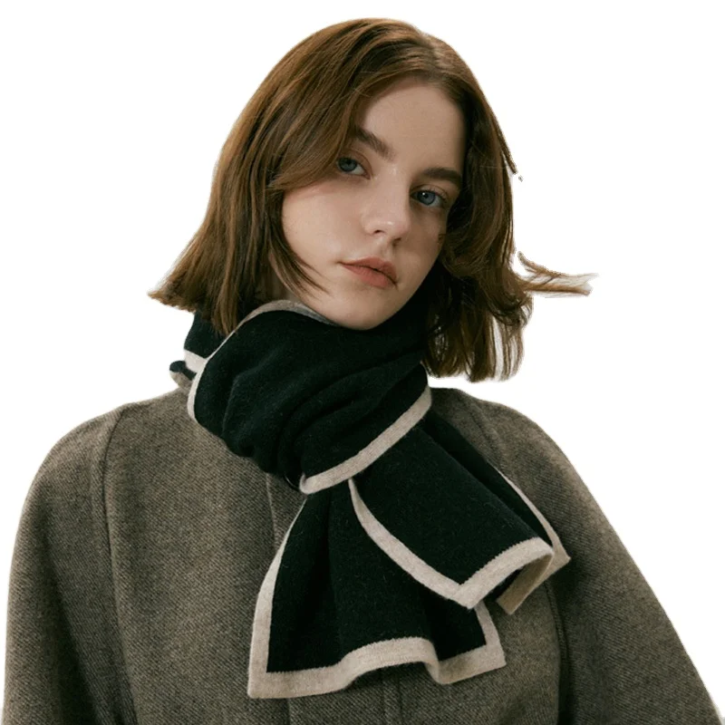 Hot Selling black Grid Tassels Thickening Logo Custom Winter Warm Acrylic Shawls And Scarves For Women