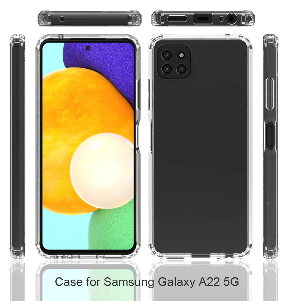 2022 New colorful skin friendly transparent acrylic+pc+tpu phone cover for transparent black samsung galaxy a22 4g 5g case