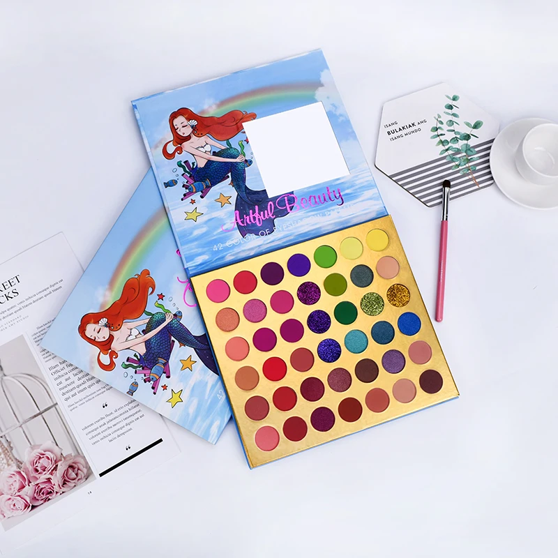 
42 Colors Mermaid Pigmented Eyeshadow Palette OEM Eyeshadow Waterproof Private Label Cosmetics 