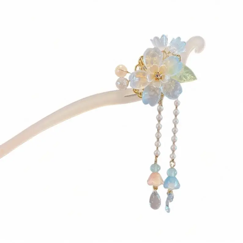 Wholesale Cheap Acrylic Chinese Style Sweet Kids Bun Hair Pins Jade Acetate Girls Hairpins