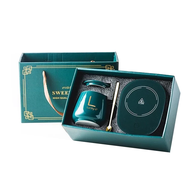 Business Birthday Christmas New Year Delicate Gift Set Electric 55 Degree Auto Coffee Mug Water Cup with Smart Mug Warmer Gift