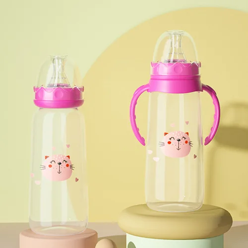 Standard neck 240ml pp silicone anti colic durable baby products hot water milk feeding baby bottle with handle