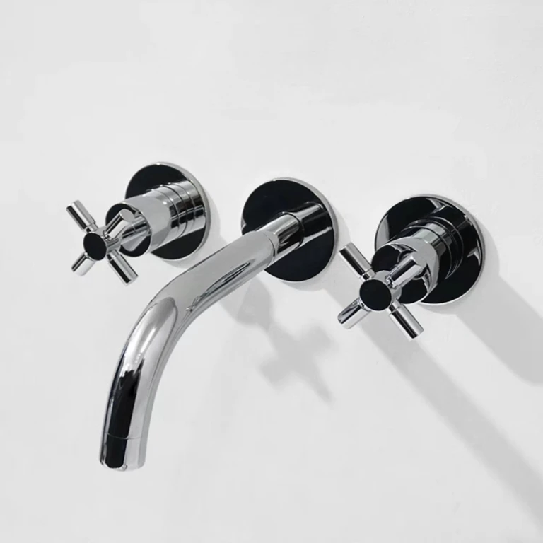 Antique brushed gold wall mounted hot and cold faucet luxury basin faucet brass tap Bathroom Faucet 3 hole