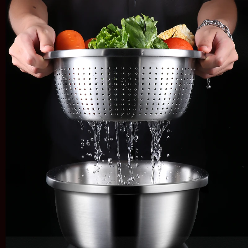 Customization Multi-Function Grater Set Stainless Steel Kitchen Colander 3 In 1 Mixing Bowl With Colander