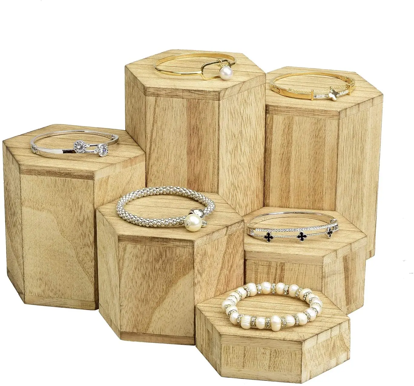 Wooden Hexagon Risers for Display Jewelry and Accessories Display Stand, Wooden Display Risers