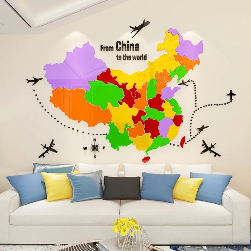 World Trip Custom Home Decoration Map Vinyl Transfer 3D Mirror Wall Sticker