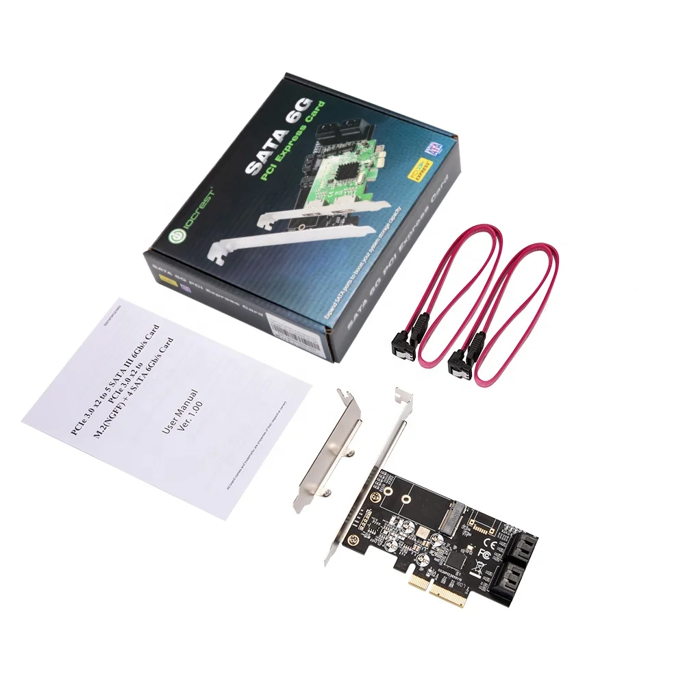 PCIe x4 to 4 Port SATA III 6G SSD HDD Controller and M.2 B Key 2242 Ngff Expansion Adapter JMB 585 Chip for Storage Solution