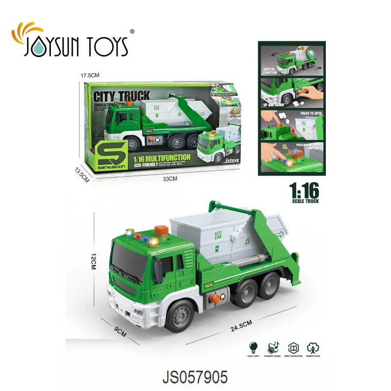 1:16 Garbage Truck Toys for Boys Realistic Trash Truck with Trash Can Lifter and Dumping Function With Lights & Sounds