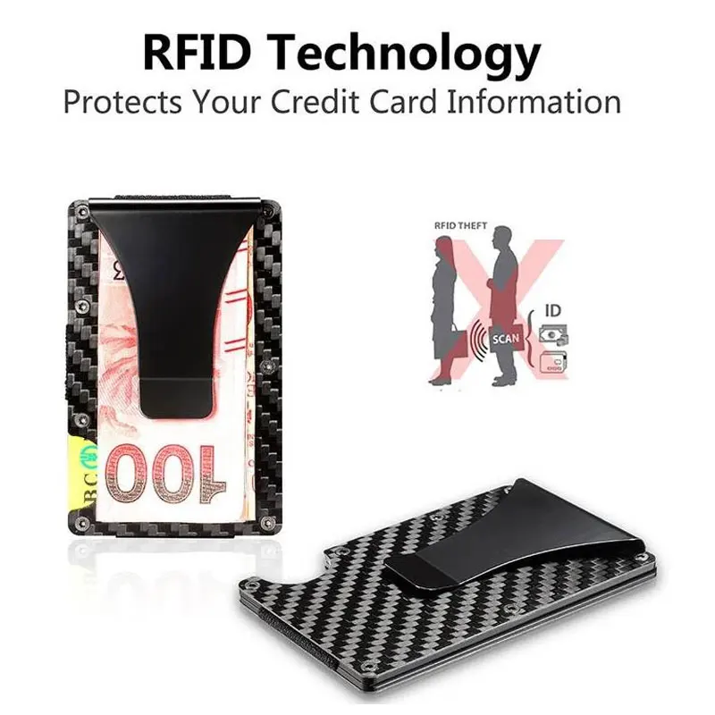 Тонкий бумажник из углеродного волокна с отделением для кредитных карт и RFID-защитой